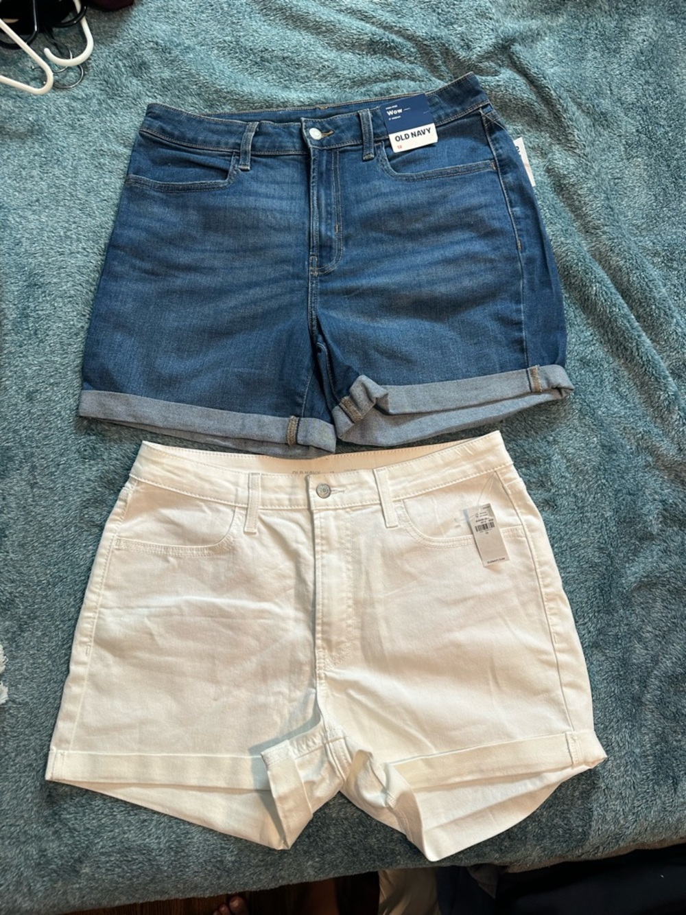 Old Navy Women’s Wow Denim Roll-Cuff Shorts - Dark Blue and White SET of 2